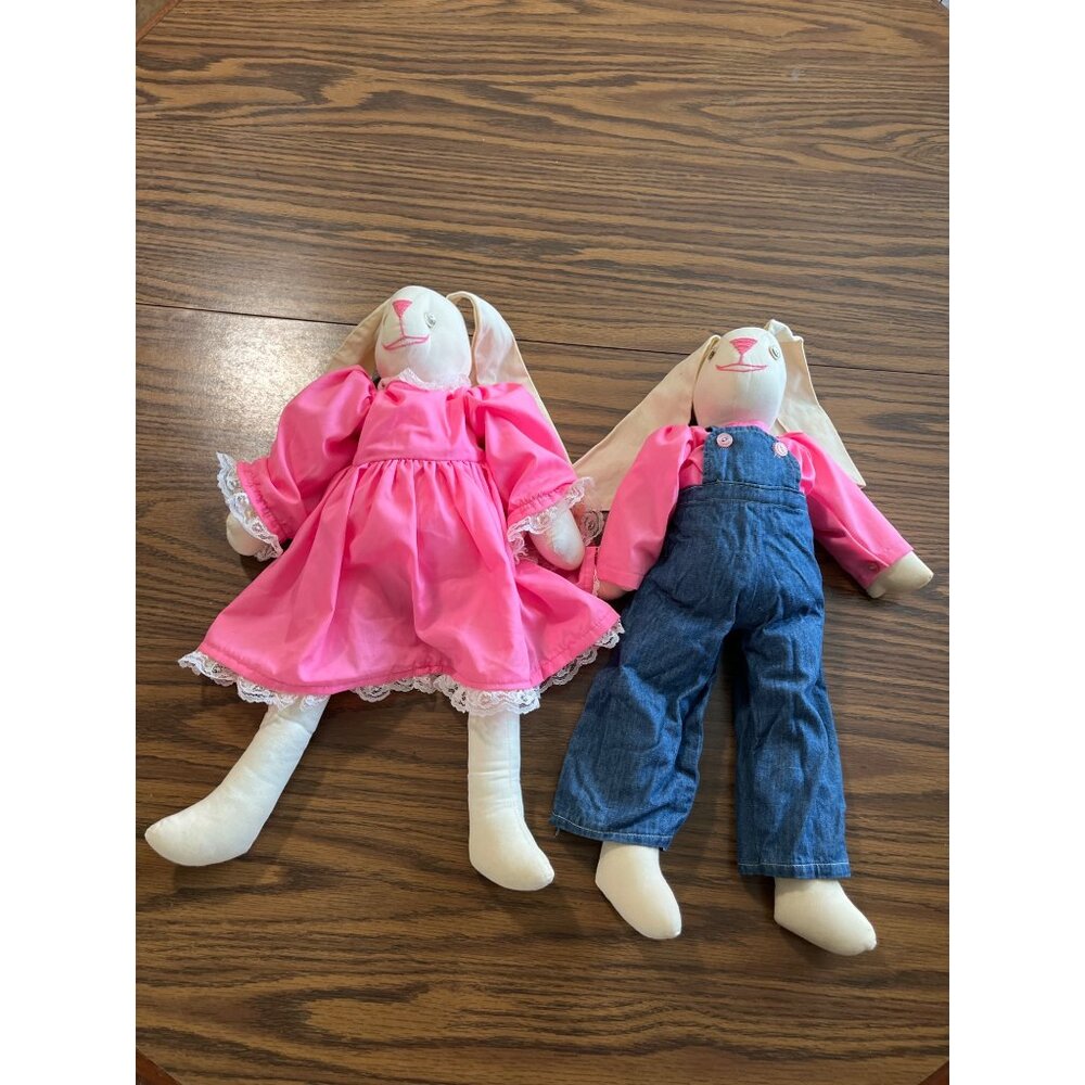 Set of two stuffed girl and boy rabbits